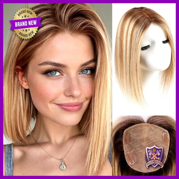 Real Human Hair Topper 12 Inch Large Base No Bangs Add Volume Thinning Hair